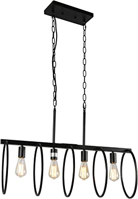 Giluta Modern Linear 4 Rings Chandelier Nordic Minimalist Art Black Pendant Lighting for Dining Living Room Kitchen Entryway Foyer