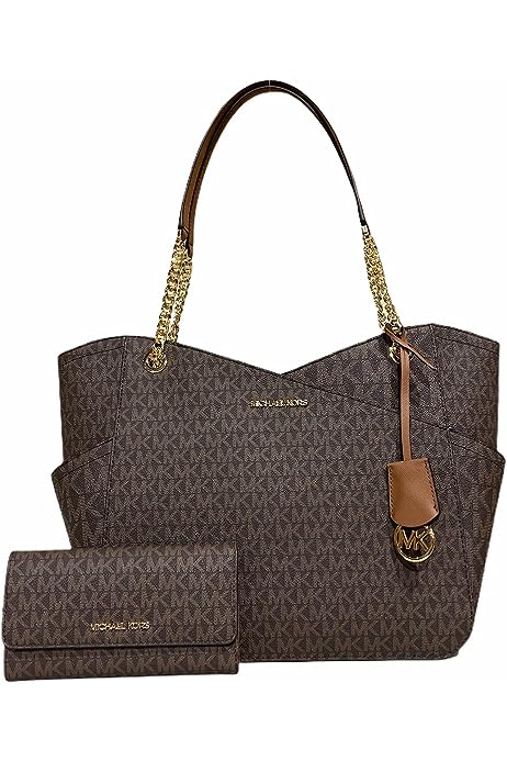 MICHAEL Michael Kors Jet Set Travel Large Chain Shoulder Tote bundled Jet Set Travel Trifold Wallet