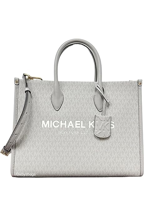 Mirella East West Medium Tote Pearl Grey MK Multi Signature Logo Print