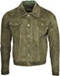 Men's Trucker Casual Khaki Goat Suede Leather Shirt Jeans Jacke