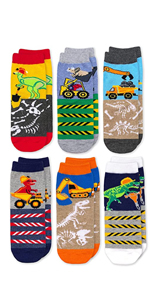 Jefferies Socks Boys Dinosaur Construction Crew Socks 6 Pack