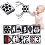 Black and White High Contrast Soft Cloth Book for Baby Infant Tummy Time Baby Book Folding Educational Activity Cloth Book Crib Toys for 0-3 Years Old Newborn Toys