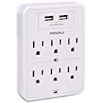 POWRUI Surge Protector, USB Wall Charger with 2 USB Charging Ports(Smart 2.4A Total), 6-Outlet Extender and Top Phone Holder for Your Cell Phone, White, ETL Listed