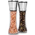 HOME EC Premium Stainless Steel Salt and Pepper Grinder Set of 2 - Adjustable Ceramic Sea Salt Grinder &amp; Pepper Grinder - Tall Glass Salt and Pepper Shakers - Pepper Mill &amp; Salt Mill W/Funnel &amp; Ebook