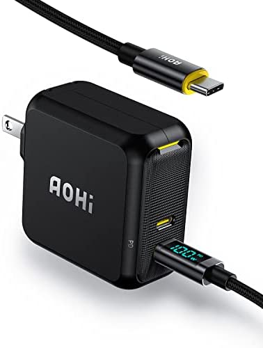 AOHI 100W USB C Charger GaN+, 2 Port Type C PD Wall Charger Foldable Power Adapter with 4ft USB C to USB C LED Display Cable for MacBook Pro/Air, iPad Pro, iPhone 14/13/12, Galaxy, Laptops, Black