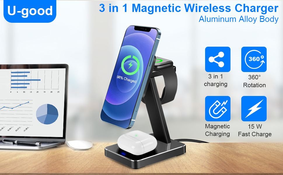 3 in 1 magnetic wireless charger charging station