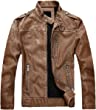 Chouyatou Men's Vintage Stand Collar Pu Leather Jacket