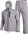 COOFANDY Mens Waterproof Rain Suit With Hood 2 Pieces Lightweight Fishing Camping Rain Jacket