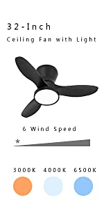 ocioc 32 inch small ceiling fan with LED light black