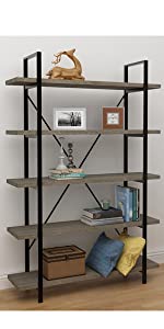 45MinST Vintage Industrial Style Bookcase in Gray Oak