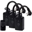 HBN Outdoor Indoor Wireless Remote Control 3-Prong Outlet Weatherproof Heavy Duty 15 A Compact 1 Remote 3 Outlets with Remote 6-inch Cord 100ft Range ETL Listed (Battery Included)