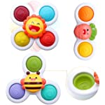 Cokomono 3 PCS Suction Cup Spinner Toys, Simple Dimple Fidget Toys, Spinning Tops for Toddlers 1-3, Sensory Spinning Toys, Bath Toys, First Birthday Gifts for Baby Girls and Boys(Pop)