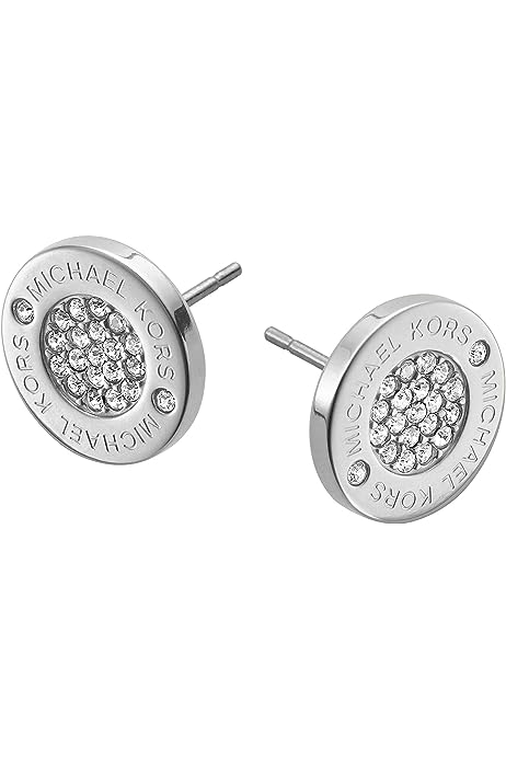 Silver Tone Logo Pave Stud Earrings