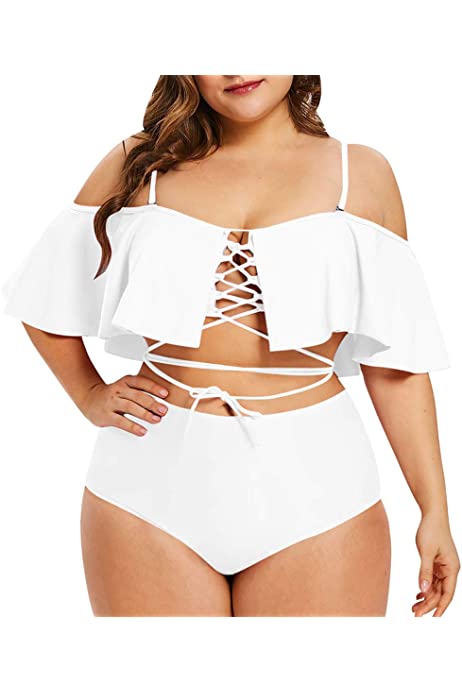 Women's Plus Size Swimwear 2 Piece Strappy Ruffle Bikini Swimsuit