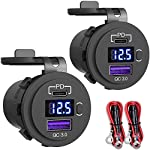 [2 Pack] USB C Car Charger Socket, Qidoe 48W PD3.0 USB C &amp; QC3.0 Car USB Port with LED Voltmeter and ON/Off Switch Fast 12V/24V USB Outlet for Car, Boat, Marine, RV, Truck, Golf, Motorcycle