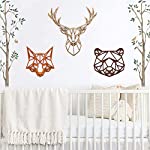 Woodland Animals Nursery Decor Wood Wall Art Fox Bear Deer Geometric Laser Cutout Wooden Hanging Modern safari Forest Woodland Decorations for Baby Kids Nursery Living Room Set of 3