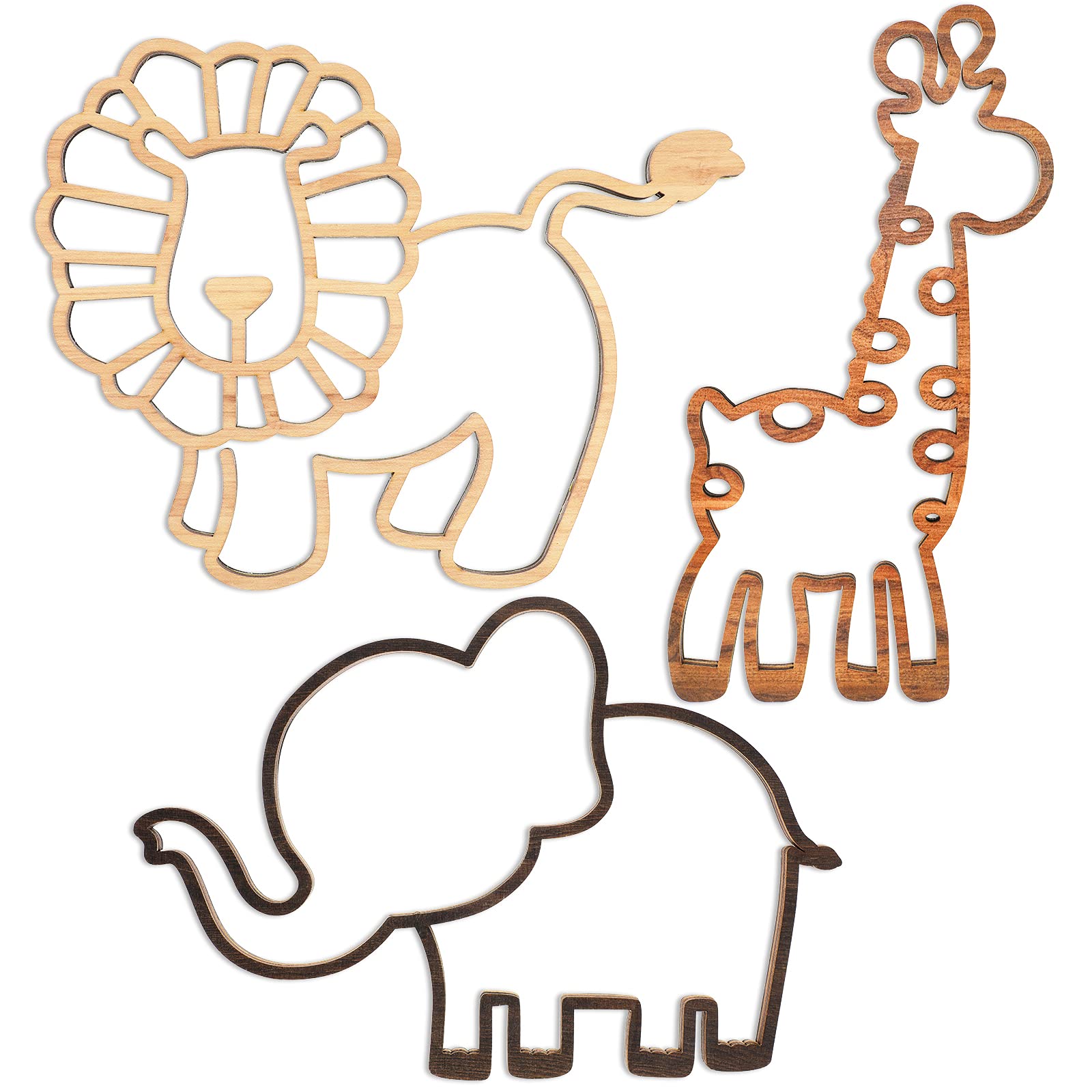 Nursery Wall Decor 3 Pieces Jungle Theme Nursery Decor Wooden Animal Wall Decor Woodland Safari Wall Decor with Glue Points for Bedroom Decor (Lion, Elephant, Giraffe)