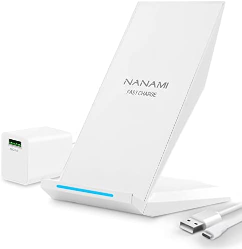 NANAMI Fast Wireless Charger, Qi Certified Charging Stand[with QC3.0 Adapter] 7.5W Compatible iPhone 14/13/12/SE 2020/11 Pro/XS Max/XR/8 Plus,10W for Samsung Galaxy S22/S21/S20+/S10/S9/S8/Note 20/10/9