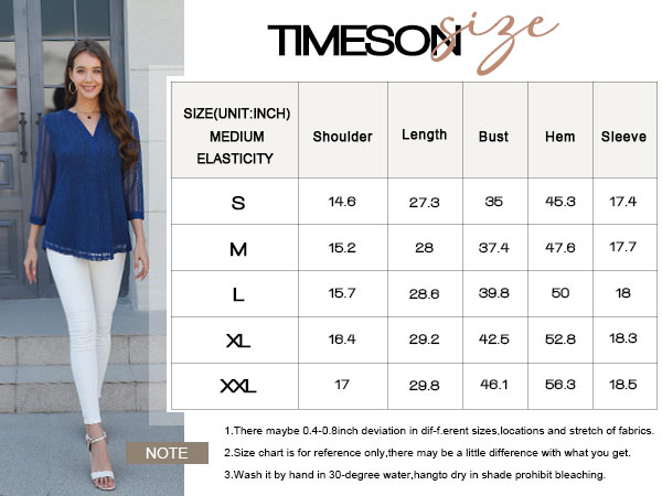 Timeson Women''s 3/4 Sleeve Blouses Casual V Neck Dress Shirts Double Layers Mesh Tunics Tops 