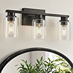 Black Vanity Lights, Bathroom Light Fixtures 3-Light, Vanity Lighting fixtures with Clear Glass Shade, Vintage Black Bathroom Vanity Lights, for Bedroom Living Room Kitchen Hallway