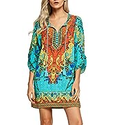 Women Bohemian Neck Tie Vintage Printed Ethnic Style Summer Shift Dress