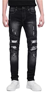 Slim Fashion Men&amp;amp;#39;s Ripped Straight Holes Hip Hop Biker Stretchy Jeans