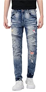 Slim Fashion Men&amp;amp;amp;amp;amp;amp;#39;s Ripped Straight Holes Hip Hop Biker Stretchy Jeans