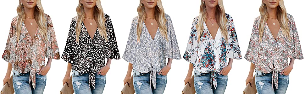 boho tops for women summer tops for women 3/4 sleeve shirts for women