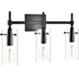 Linea di Liara Effimero Modern Matte Black Bathroom Light Fixtures Over Mirror - 3 Light Bathroom Vanity Light with Clear Glass Shade, UL Listed