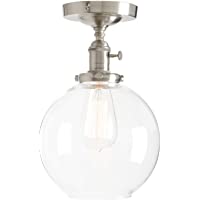 Permo Vintage Ceiling Light 1-Lights Pendant Lighting Chandelier with 7.9" Globe Clear Glass (Brushed)