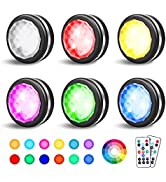 Color Changing Puck Lights with Remote，LEASTYLE 6 Pack RGB Puck Lights for Under Cabinets in Kitc...