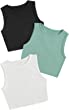 SheIn Women's 3 Piece Ribbed Knit Crop Tank Top Round Neck Sleeveless Racerback Cami Crop Tops