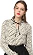 Allegra K Women's Bow Tie Neck Blouse Ruffled Collar Printed Long Sleeve Vintage Top