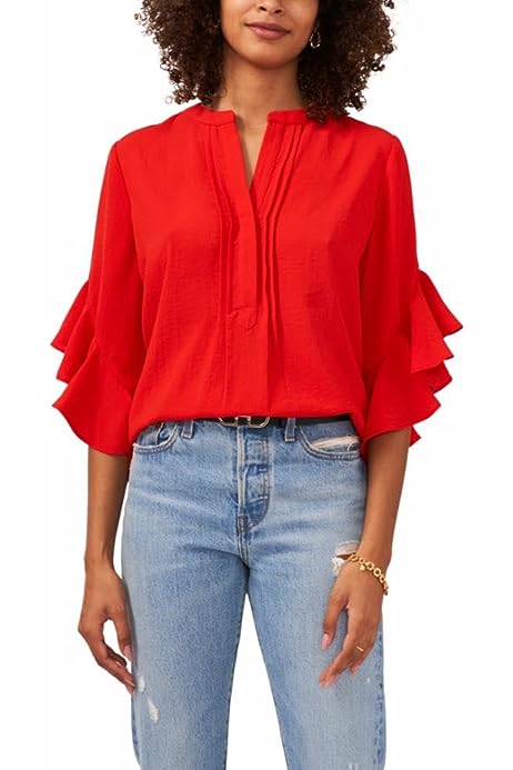 Ruffle Sleeve Henley Blouse