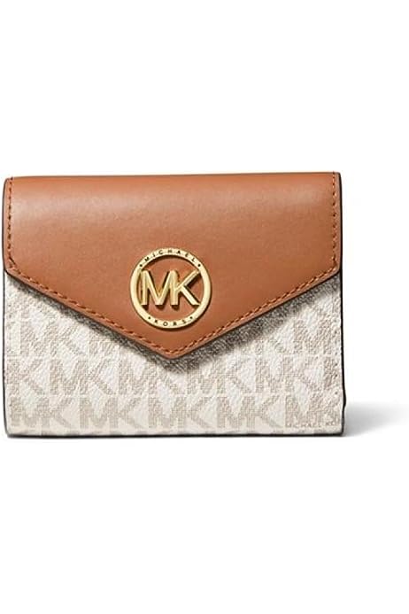 Michael Kors Carmen Medium Leather Envelope Trifold Vanilla/Acorn One Size