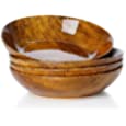 Sweese 113.251 Woodgrain Pasta Salad Bowls 45 Ounces - Large Porcelain Dinner Serving Bowl for Kitchen - Wide Shallow Design - Microwave Dishwasher Oven Safe Dinnerware Set of 4