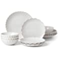 Lenox French Perle Scallop 12-Piece Dinnerware Set, 17.70 LB, White