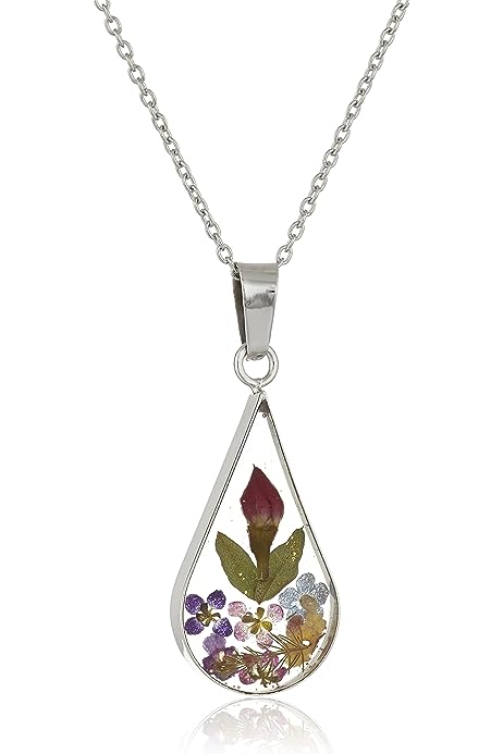 Sterling Silver/Gold Over Sterling Silver Pressed Flower Pendant Necklace