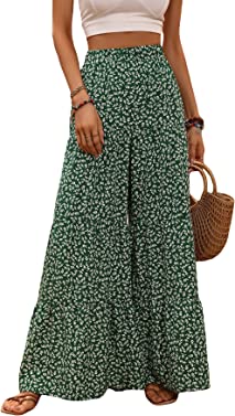 Floerns Women's Floral Print High Waist Beach Wide Leg Palazzo Pants