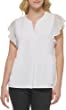 Calvin Klein Women's Petite Essential Light Weight Stretch Crepe V-Neck Shirt