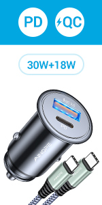 A+C car charger with c to c cable