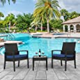 Patio Furniture Set 3 Piece, Outdoor Patio Furniture Sets, Porch Deck Furniture, Wicker Patio Chairs, Rattan Wicker Furniture, Blue