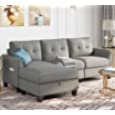 Belffin Reversible Sectional Sofa Couch with Convertible Chaise L Shaped Sofa Modern Linen Fabric Sofa with Storage Ottoman 3 Seater Sofa Couch Grey