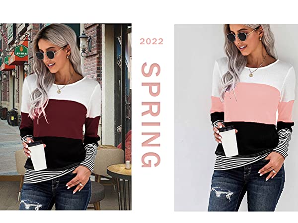 NEYOUQE Womens Color Block Loose Long/Short Sleeve T Shirts Casual Tops Tee Shirt Women''s Tunics