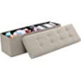 Ornavo Home Foldable Tufted Linen Large Storage Ottoman Bench Foot Rest Stool/Seat - 15&quot; x 45&quot; x 15&quot; (Beige)