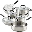 KitchenAid Stainless Steel Cookware Pots and Pans Set, 10 Piece, Brushed Silver