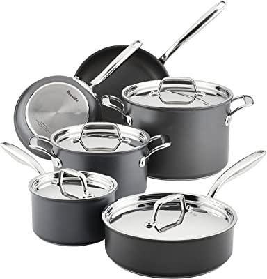 Breville Thermal Pro Hard Anodized Nonstick Cookware Pots and Pans Set, 10 Piece, Gray