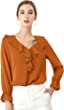 Allegra K Women's Peasant Top Office Work Chiffon Ruffle Neck Vintage Blouse