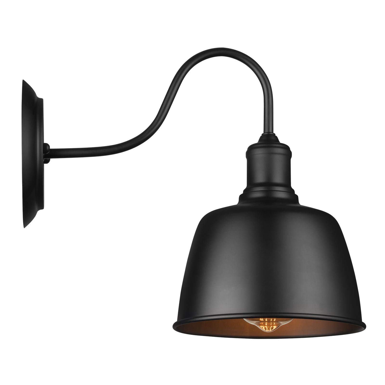 Gooseneck Barn Wall Light Black Wall Sconce Lighting Industrial Vintage Farmhouse E26 Wall Lamp Led Porch Light for Indoor Bathroom Bedroom Living Room Office(1-Light)