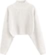 ZAFUL Women's Pullover Sweater Drop Shoulder Plain Knitted Cropped Sweater Pullover Solid Long Sleeve Cropped Tops